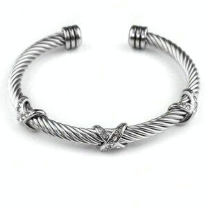 Elegant Silver Cable Bangle Bracelet 3 X Accents with Cubic Zirconia